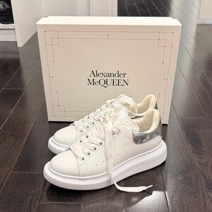 Alexander McQueen White Sneakers with Silver Heel Tab